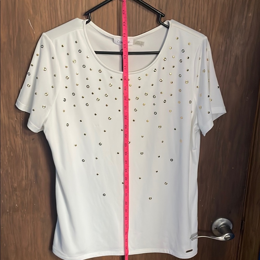 Calvin Klein White Embellished Short Sleeve Tee